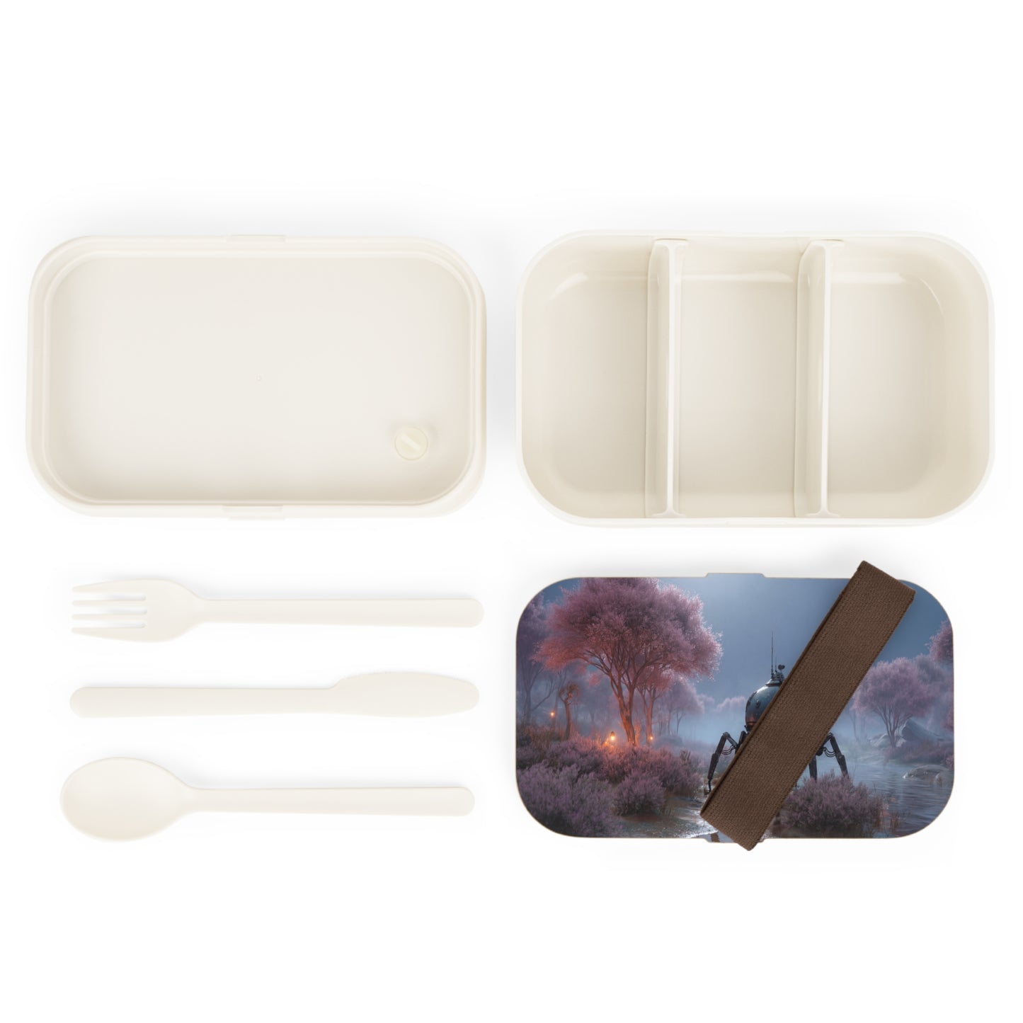Cybernetic Sentinel Bento Lunch Box – Twilight Bloom Grove Encounter