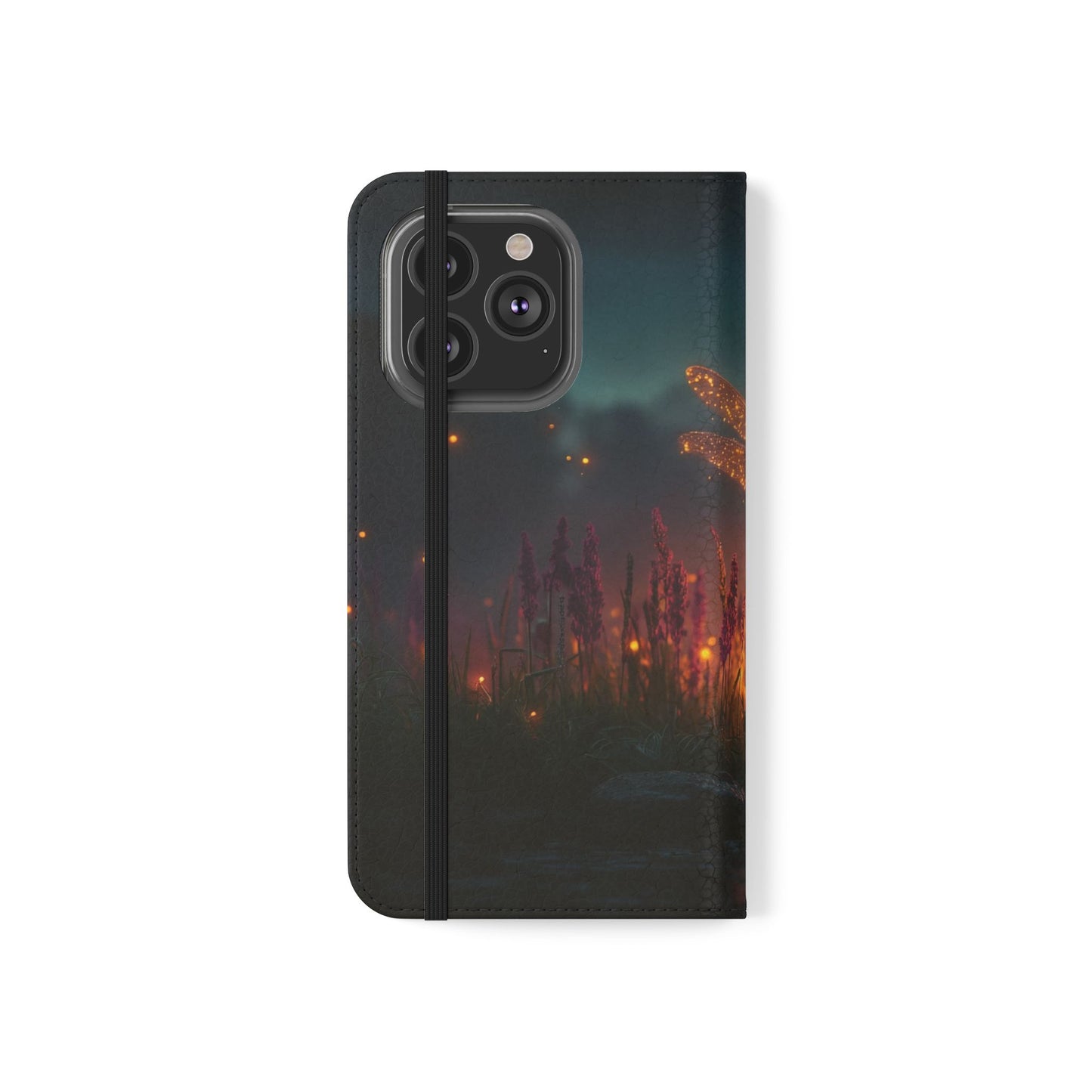 Bioluminescent Dragonfly Flip Cases – Glowing Amber Wings Over Twilight Marsh