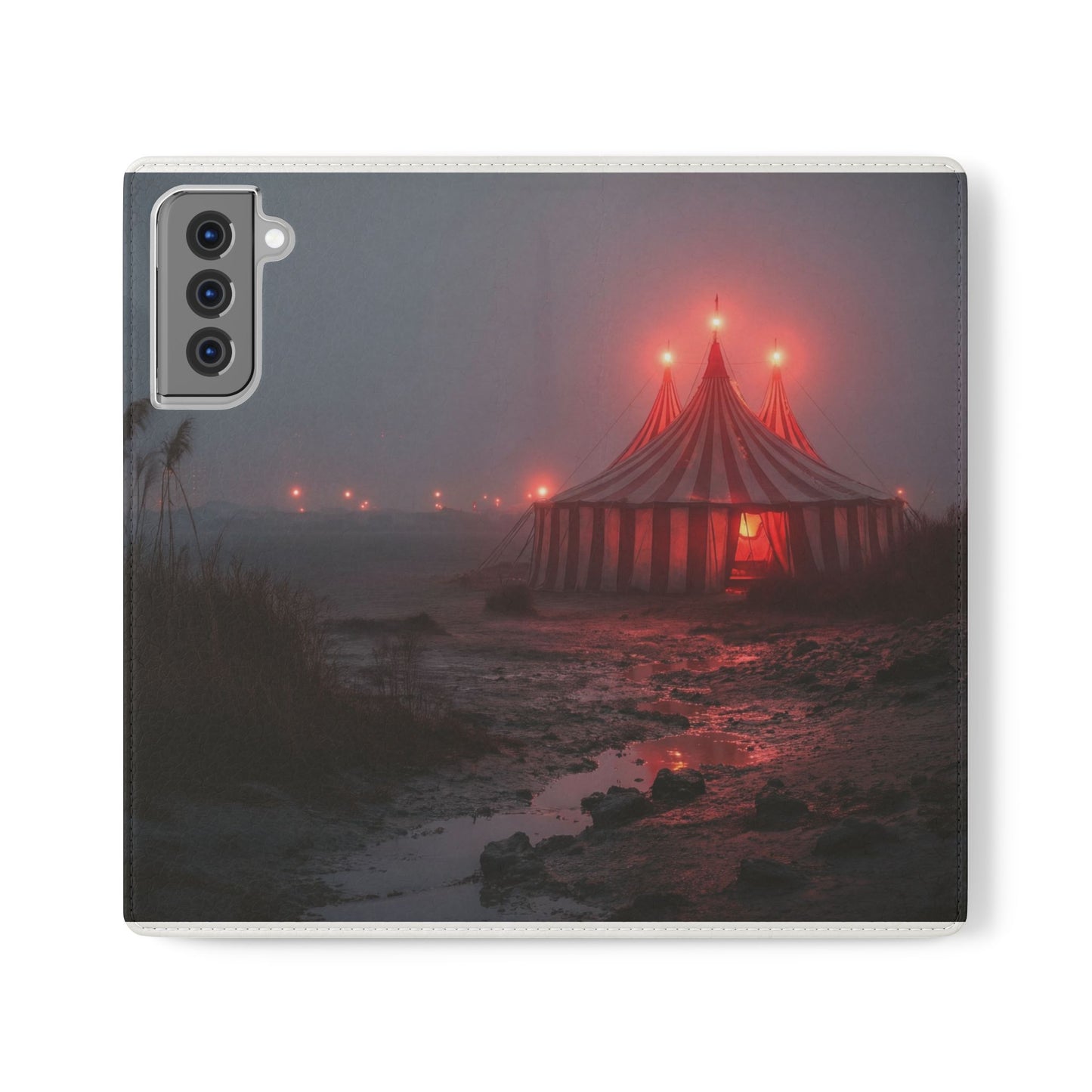 Crimson Circus Tent Flip Cases – Misty Coastside Lantern Scene