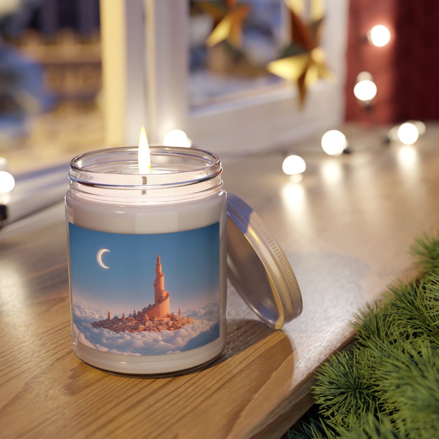 Cloud City Mosque Scented Soy Candles with White Lid, 9oz – Whisper of the Celestial Spire