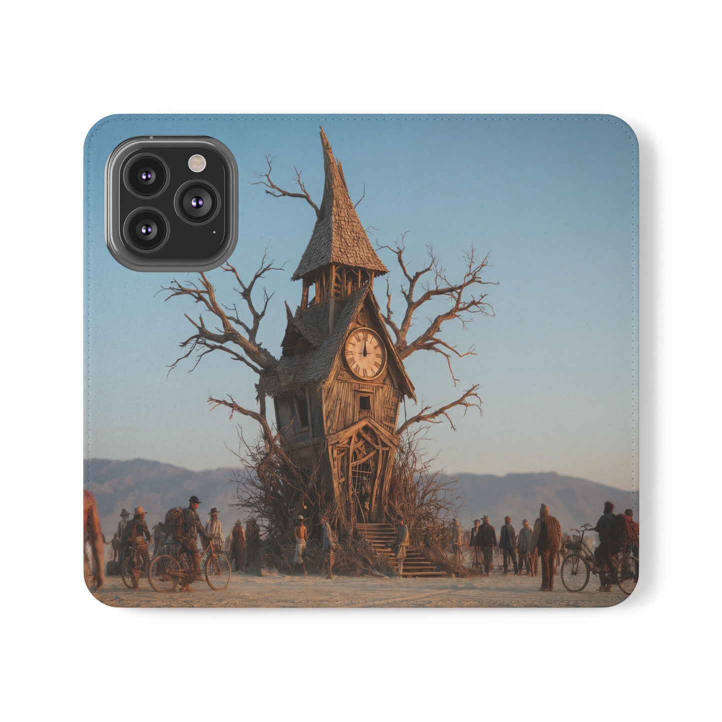 Clocktower Wanderers Flip Cases – Dusty Desert Sentinel Scene