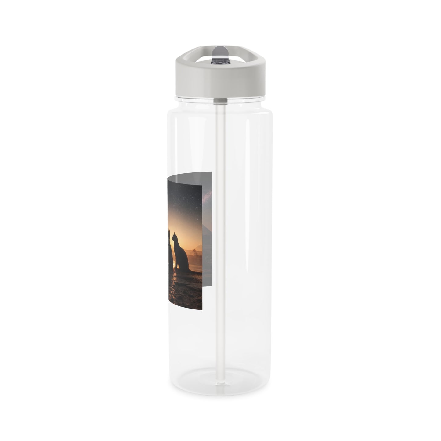 Twin Cats at Pyramids Tritan Water Bottle – Starlit Nile Sunset Silhouette