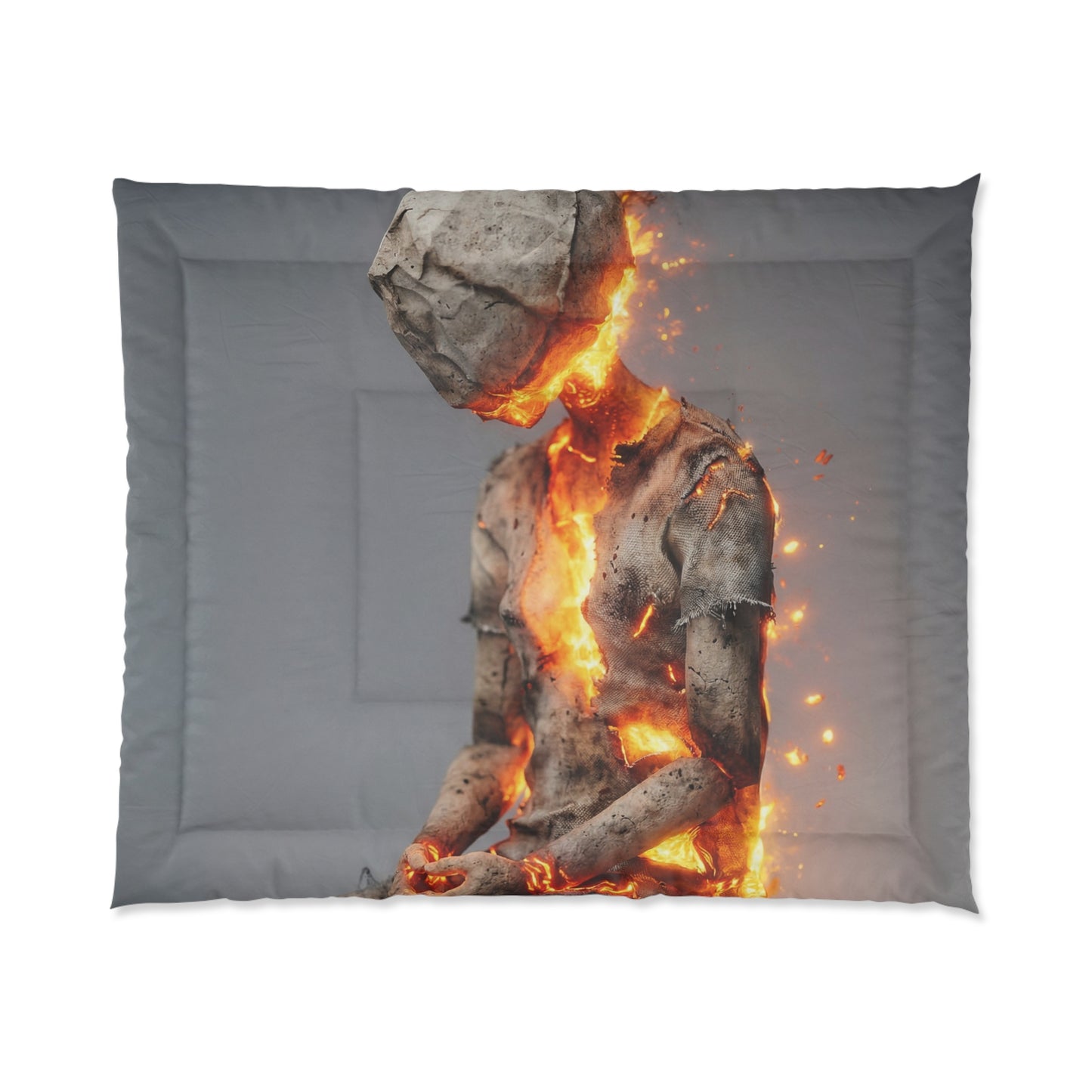 Fiery Awakening Comforter – Crumpled Paper Figure in Blaze