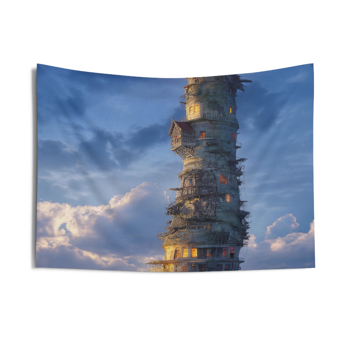 Skyborne Lighthouse Indoor Wall Tapestries – Aetherial Beacon at Dusk