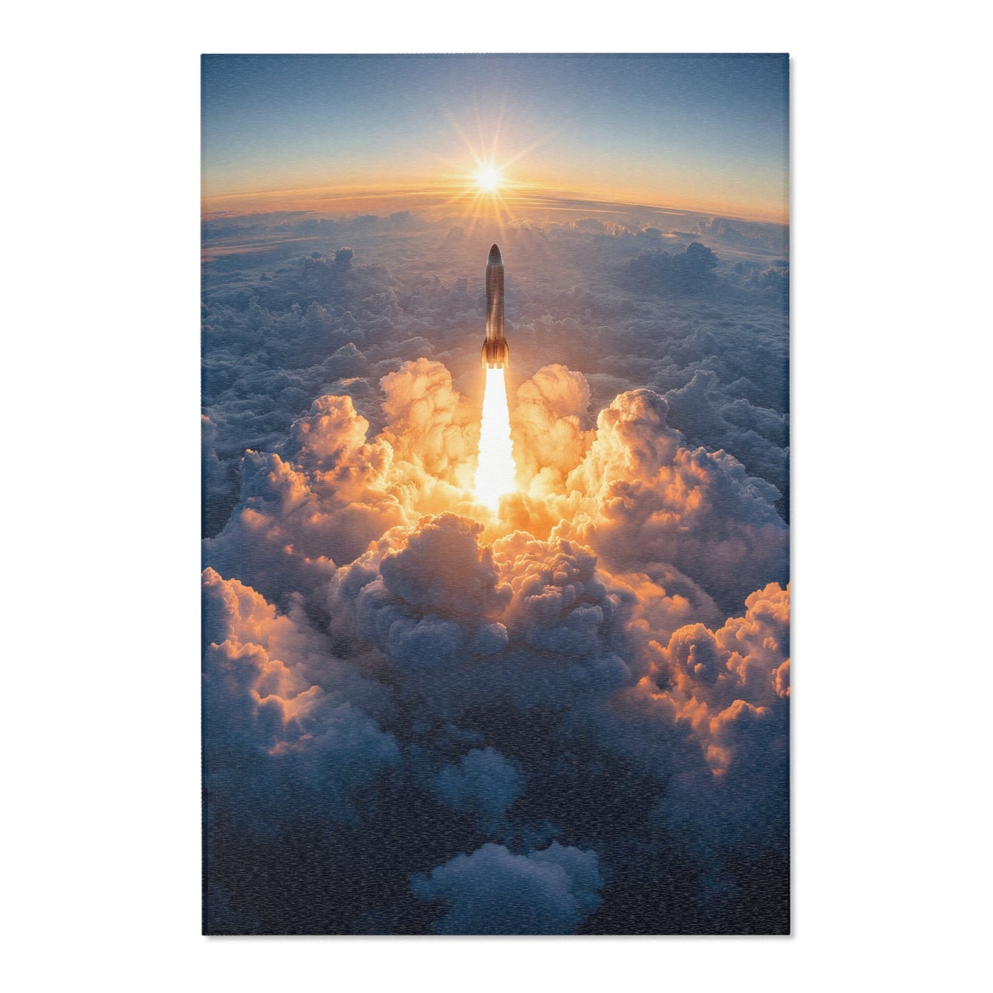 Rocket Ascension Area Rugs – Sunburst Through Clouds Launch Scene