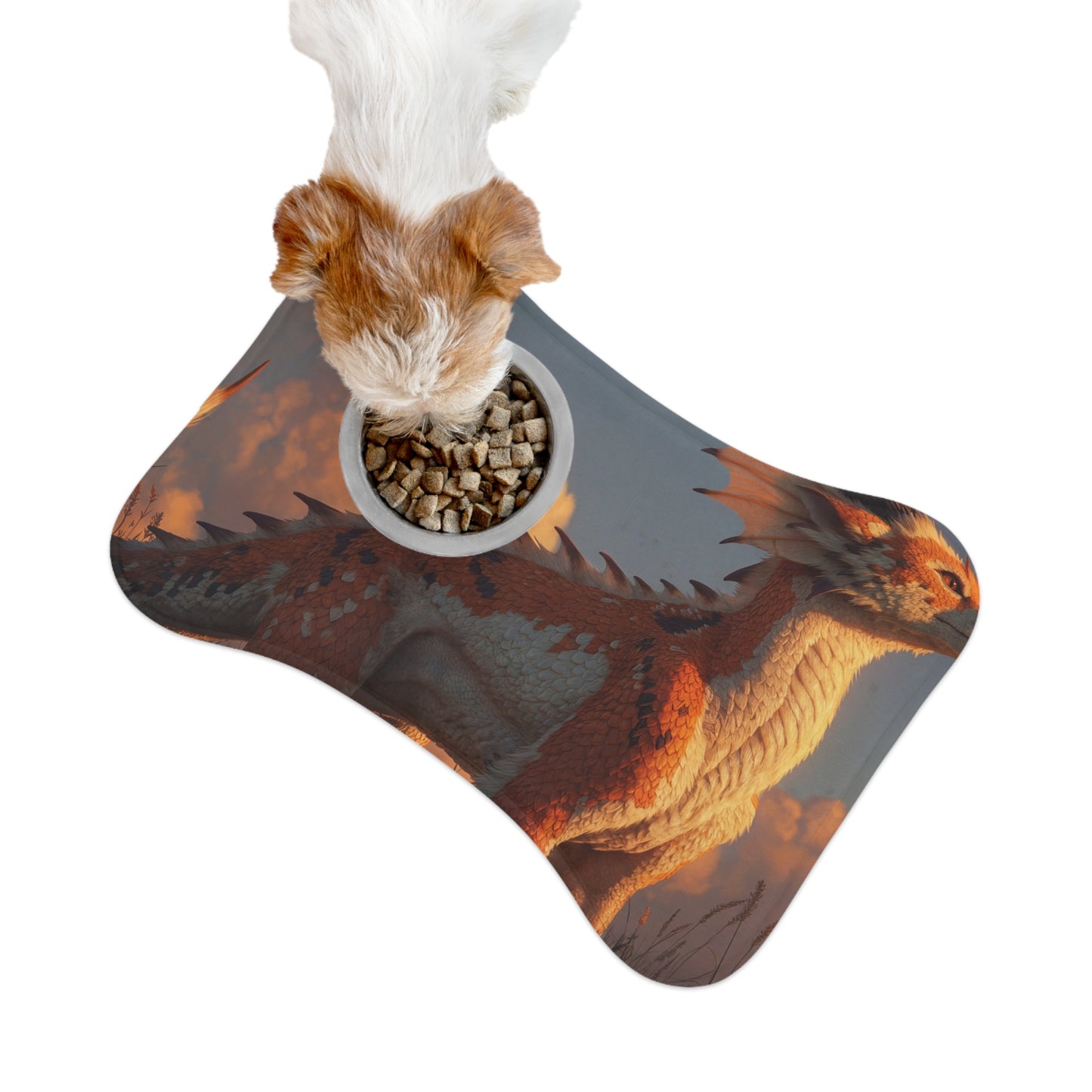 Sunset Sentinel Dragon Pet Feeding Mats – Warm Ember Meadow Glow