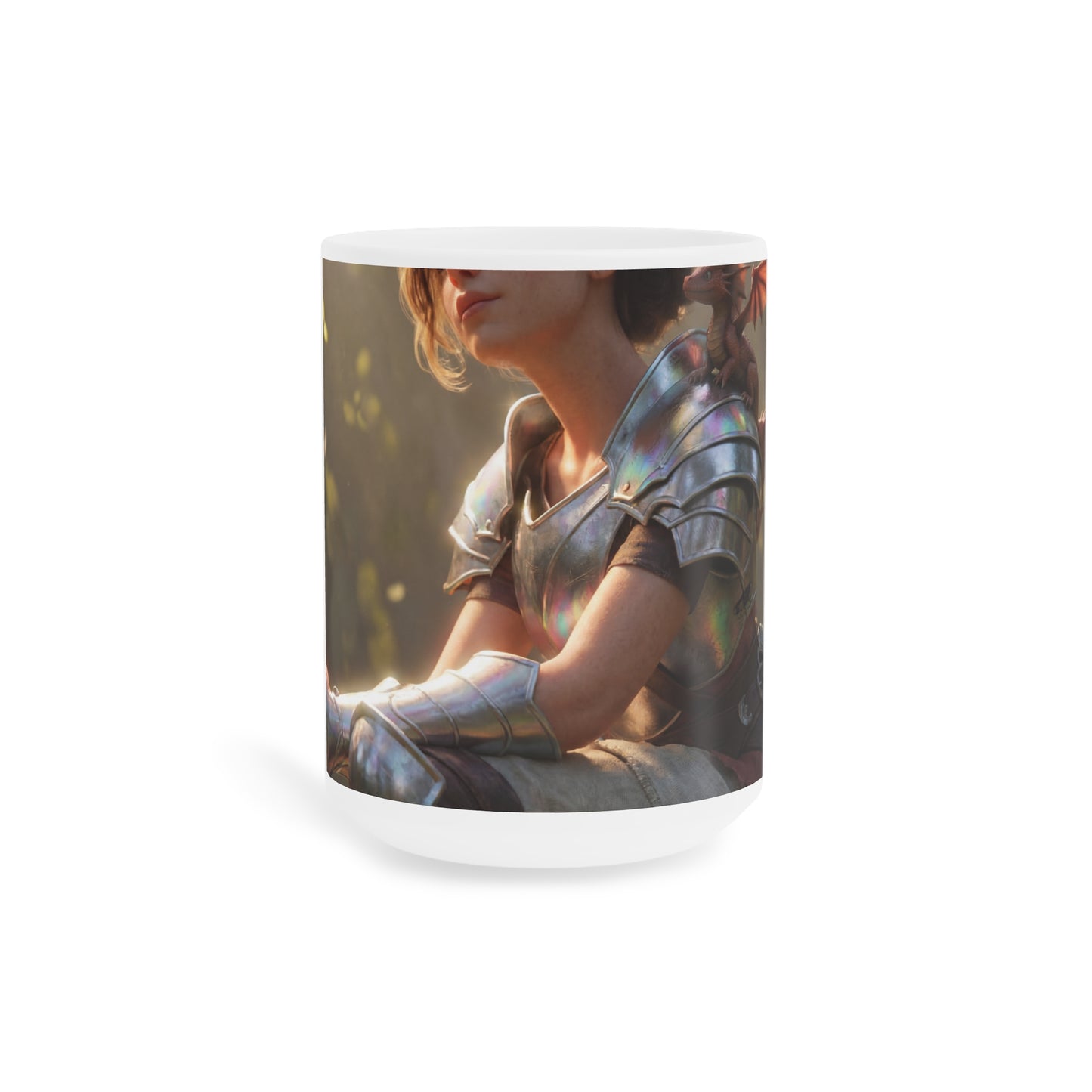 Elf Sentinel Ceramic Mugs (11oz\15oz\20oz) – Sunlit Grove with Tiny Dragon Companion