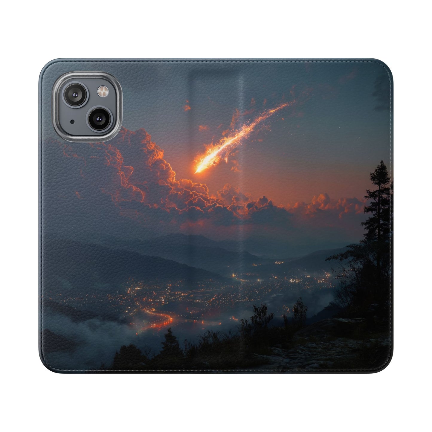 Meteor Over Valley Flip Cases – Crimson Sky Sentinel Cover