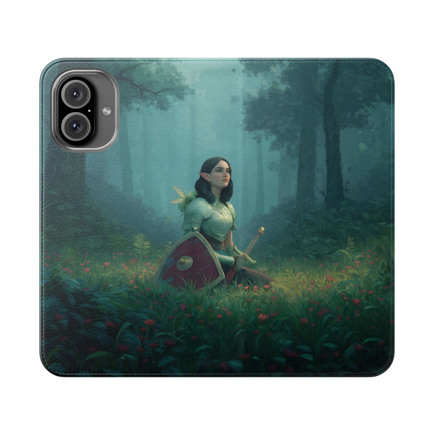 Woodland Sentinel Flip Cases – Green Knight in Misty Grove