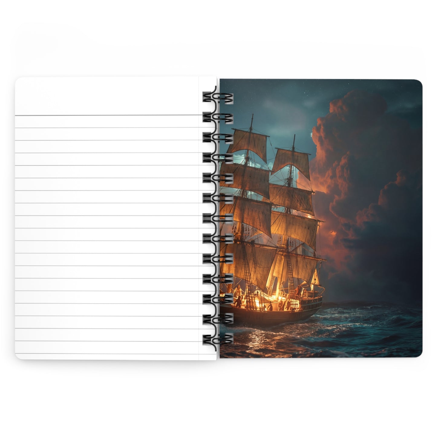 Starlit Galleon Spiral Bound Journal – Voyage Through Crimson Skies