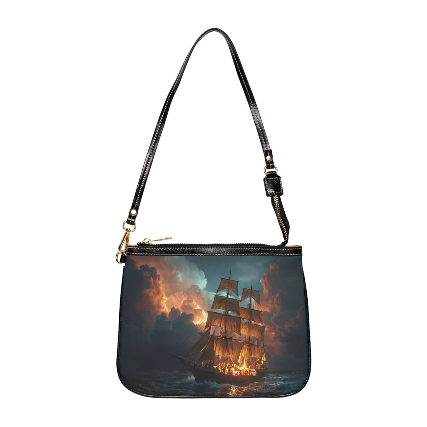 Starlit Galleon Small Shoulder Bag – Voyage Through Crimson Skies
