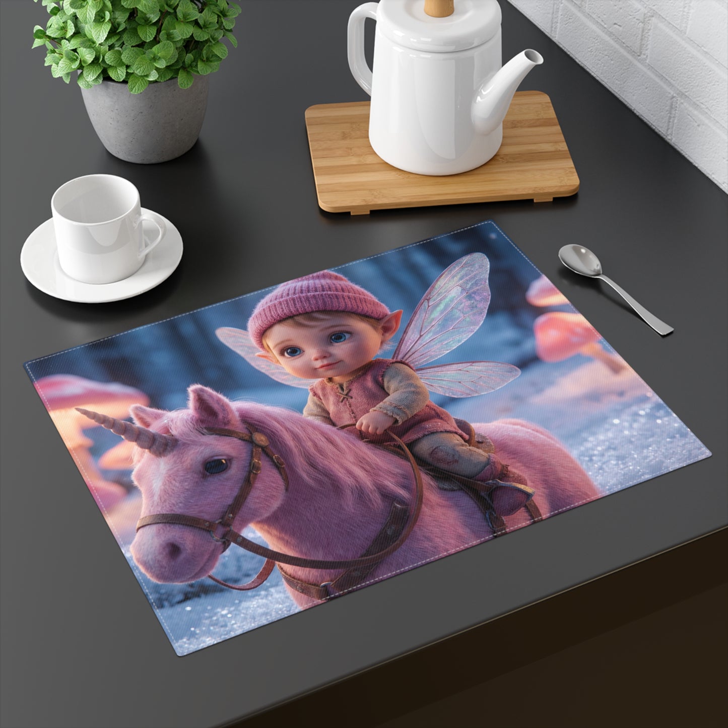 Fairy Rider Placemat – Pink Unicorn Winter Grove