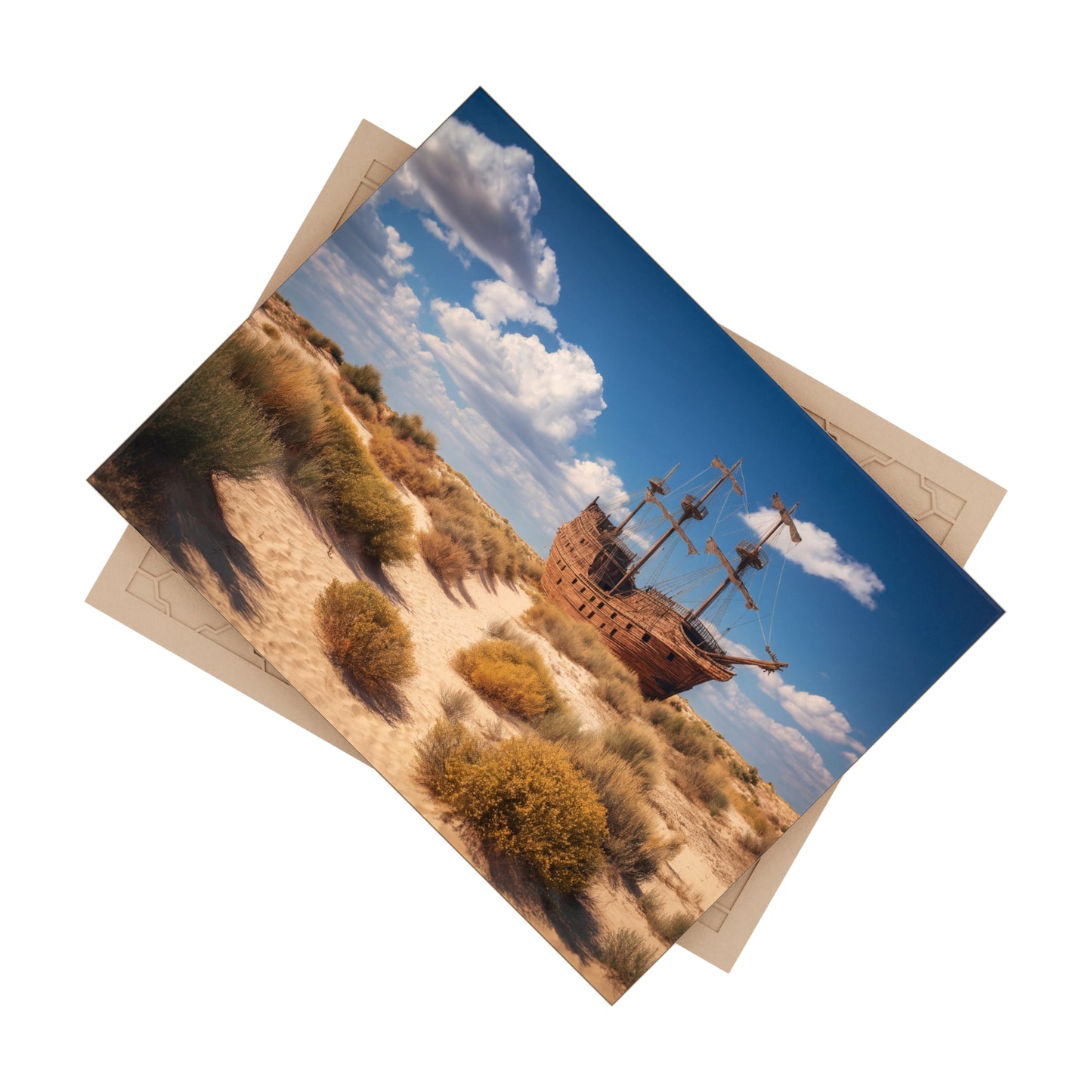 Abandoned Galleon Ceramic Photo Tile – Deserted Sea Ghost in Sunlit Dunes