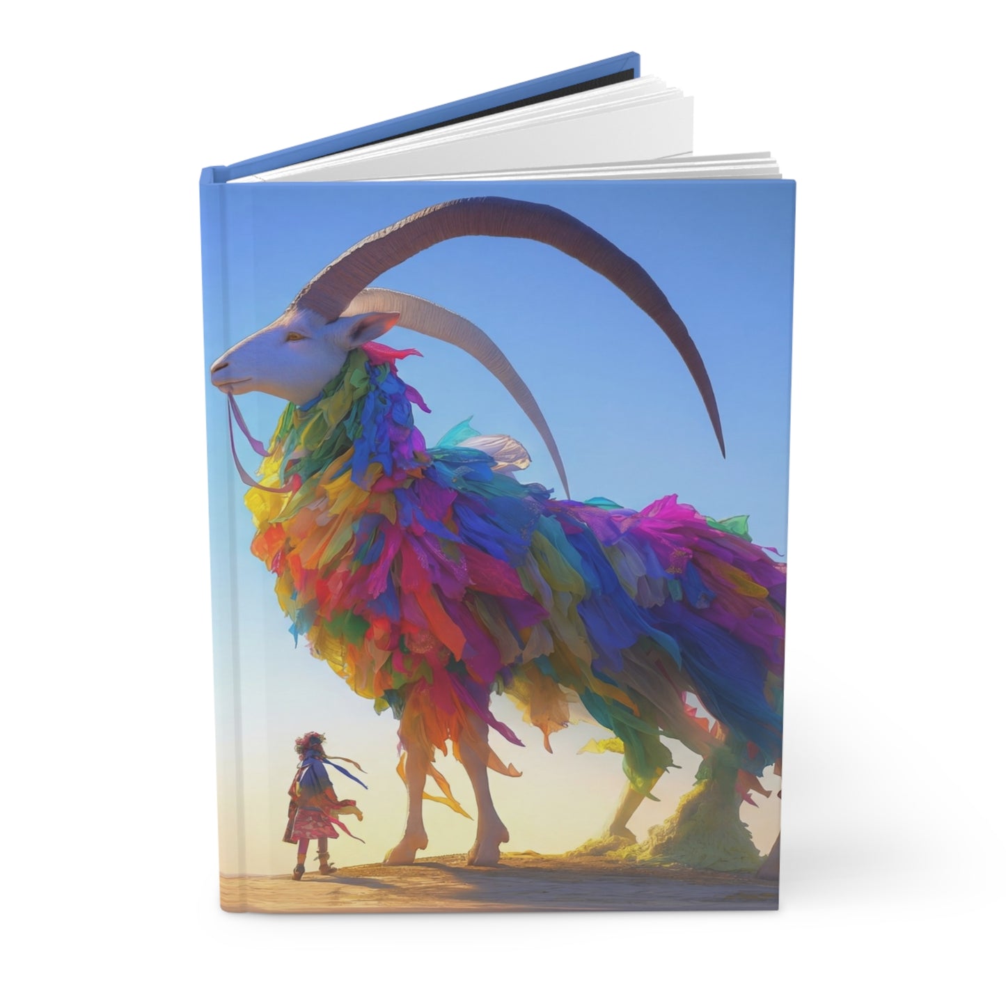 Rainbow Ram Hardcover Journal Matte – Whimsical Desert Guardian