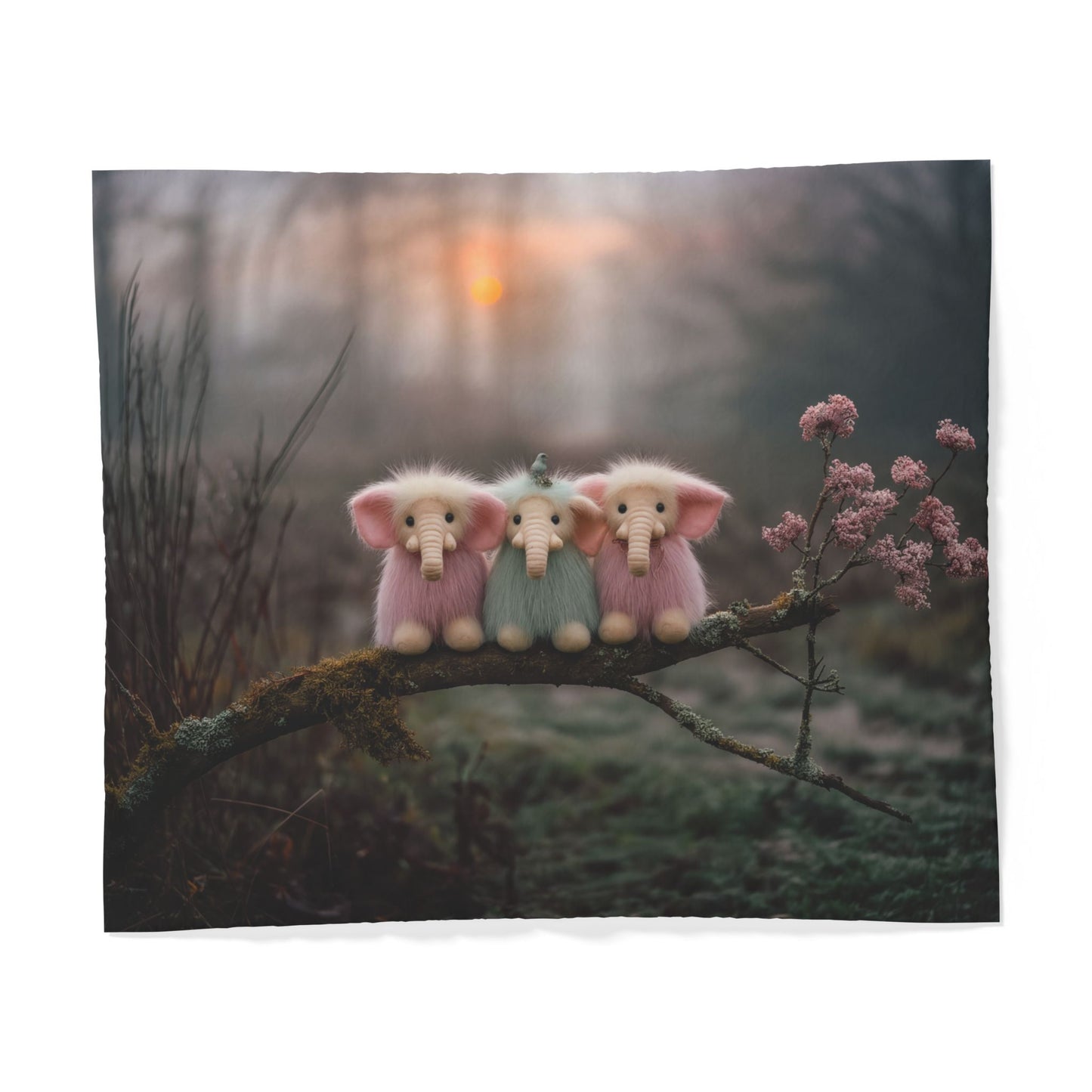 Moss Branch Elephants Cotton Duvet Cover – Forest Twilight Dreamscape
