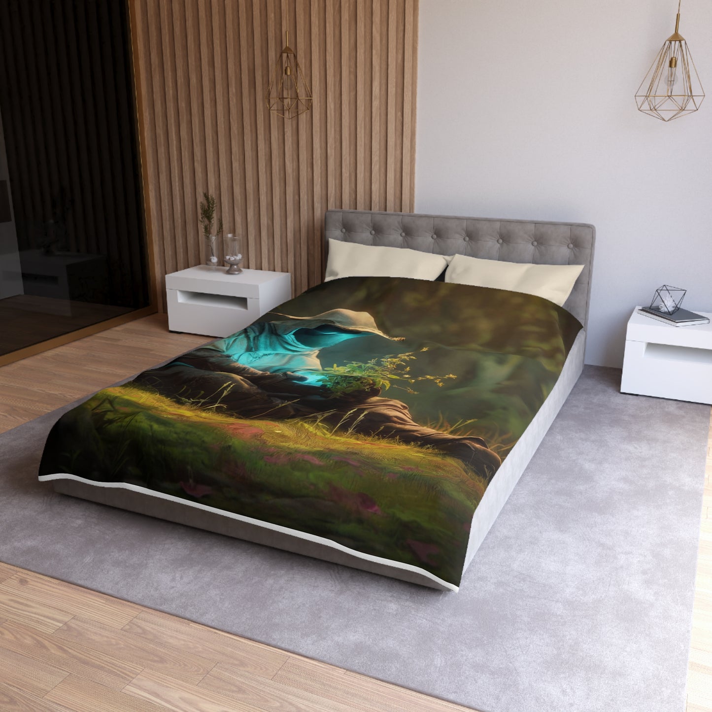Forest Sentinel Microfiber Duvet Cover – Glowing Eye in the Twilight Grove