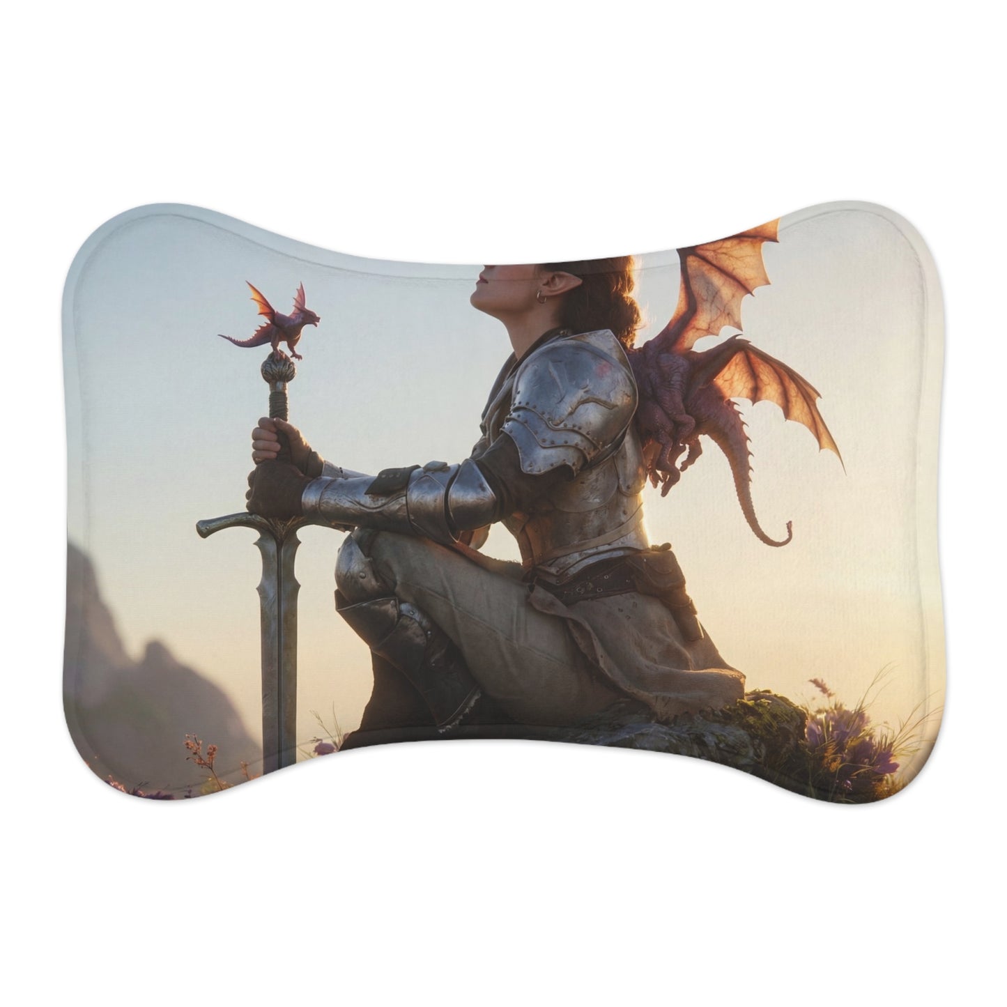 Dragon Knight Pet Feeding Mats – Sunset Sentinel with Winged Companion