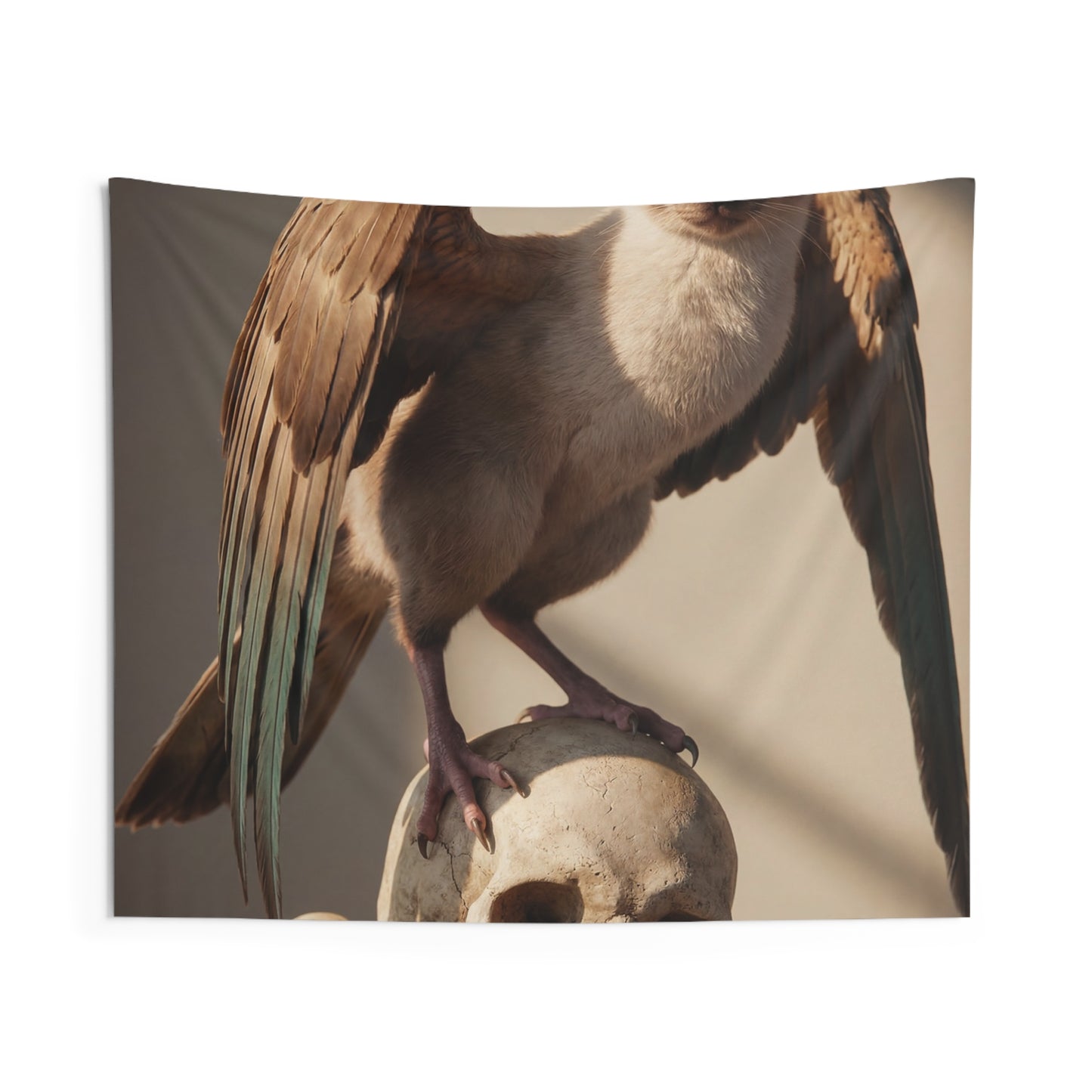 Winged Siamese Cat Wall Tapestry – Sunlit Guardian of Bone