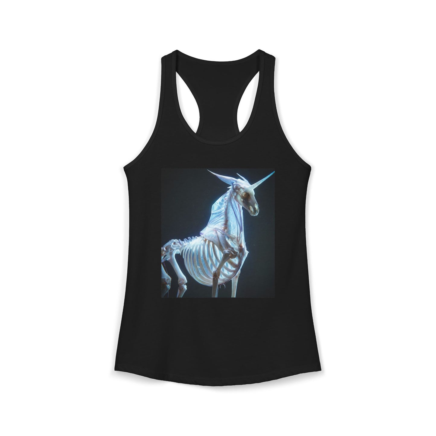 Ethereal Unicorn Skeleton Women's Ideal Racerback Tank – Bioluminescent X-Ray Anatomy