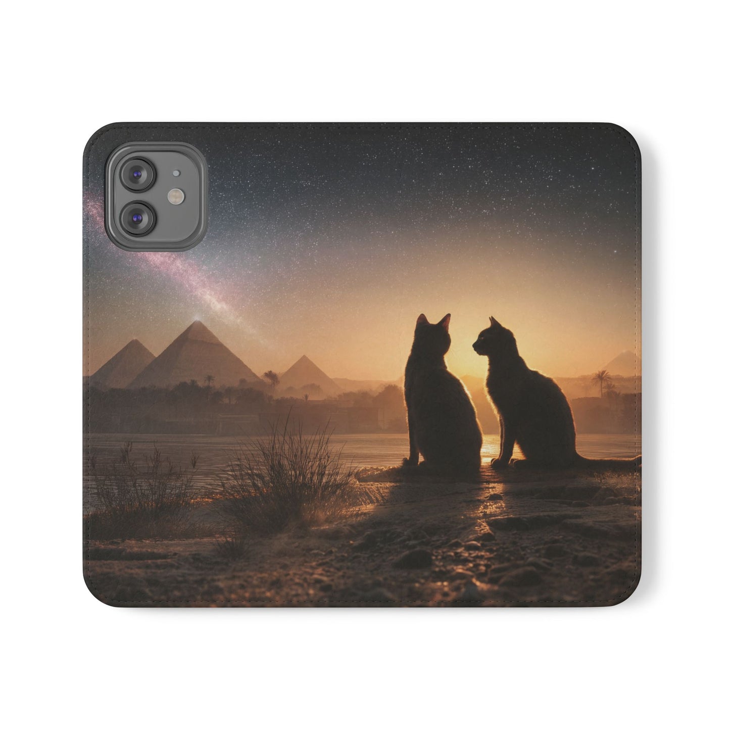 Pharaoh Cats Flip Cases – Starry Nile Guardians on the Bank