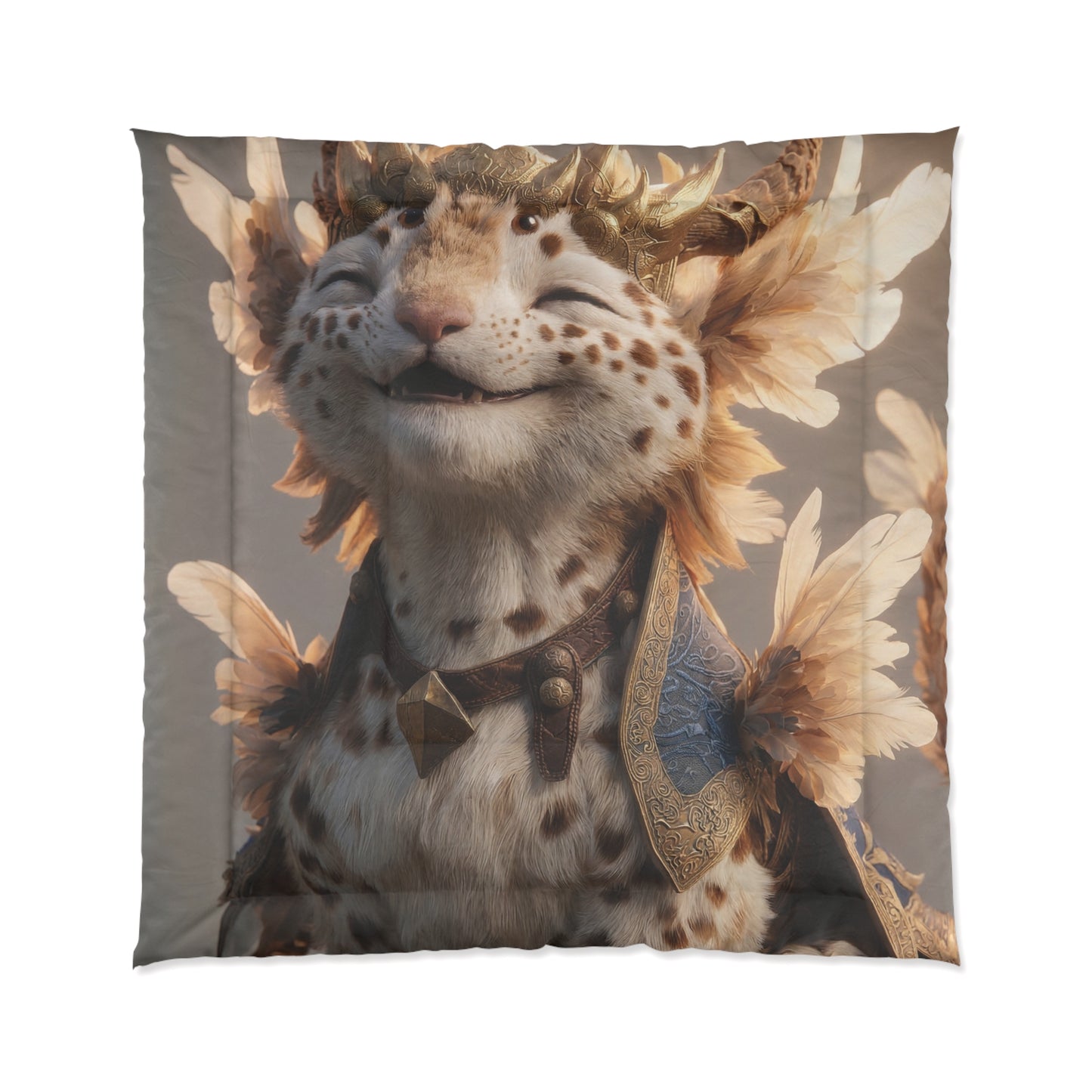 Feathered Feline Sovereign Comforter – Golden Crowned Warmth for Cozy Nights