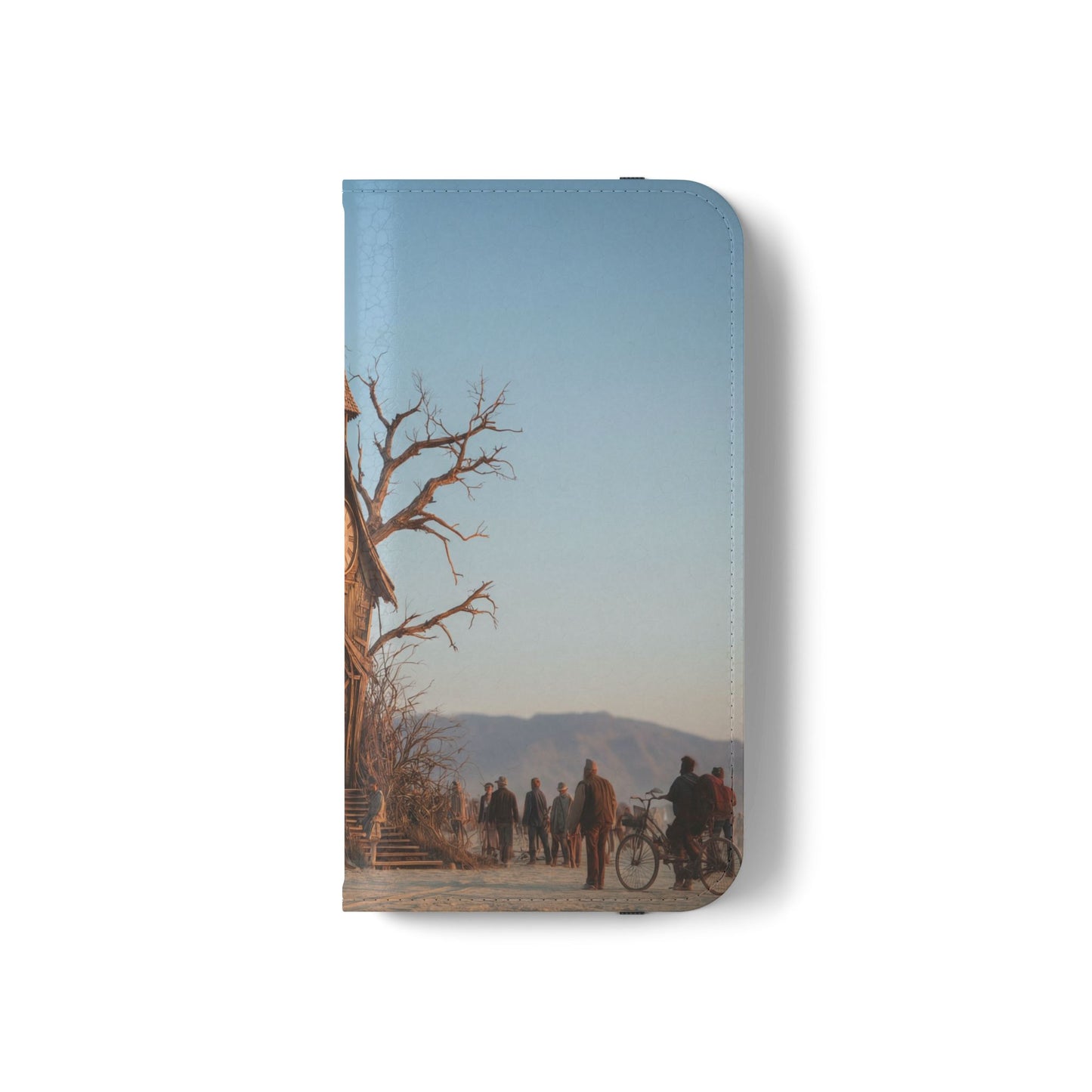 Clocktower Wanderers Flip Cases – Dusty Desert Sentinel Scene