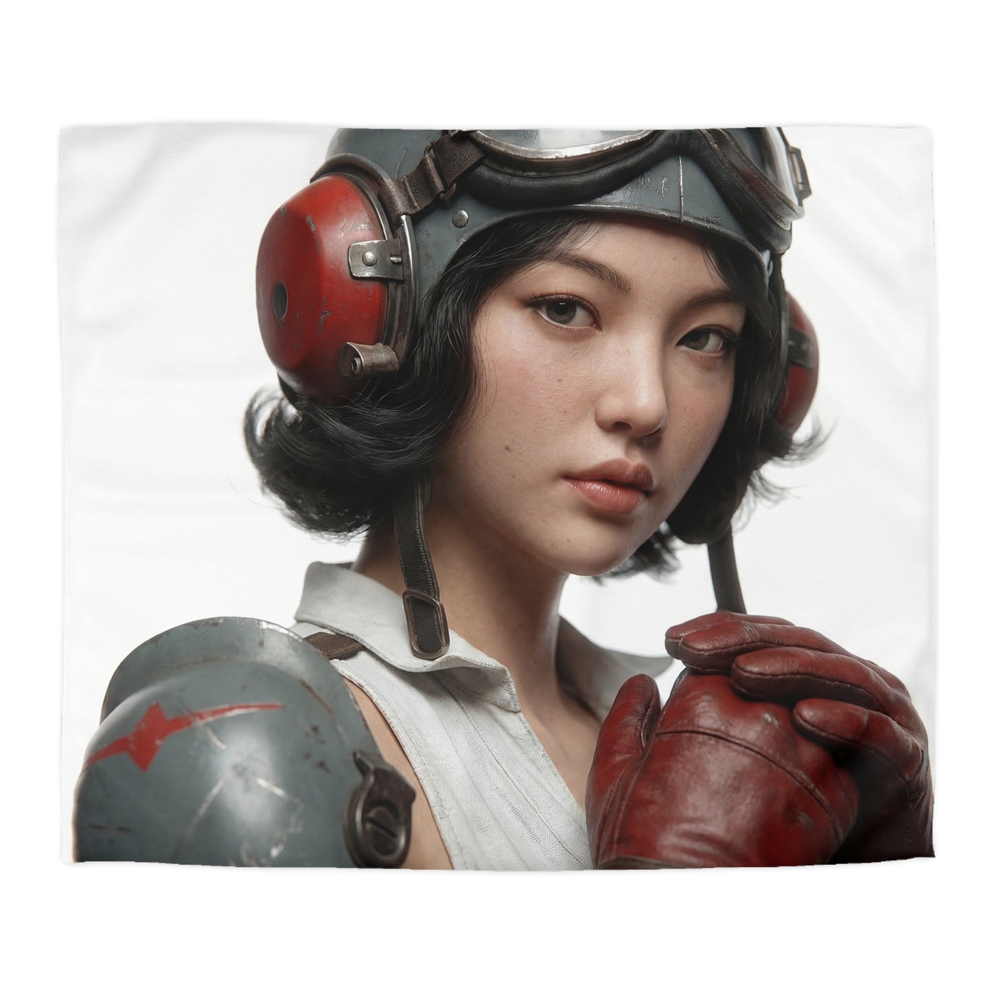 Vintage Pilot Portrait Microfiber Duvet Cover – Crimson Goggles & Steel Helm