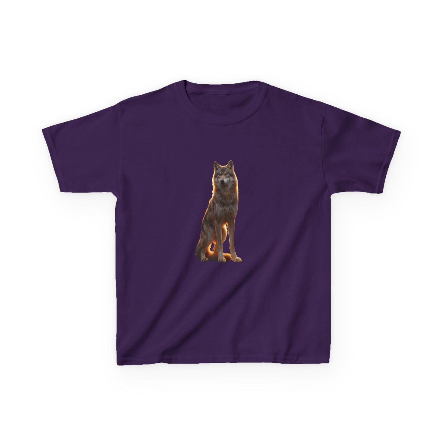 Sunlit Wolf Kids Heavy Cotton™ Tee – Golden Sentinel Portrait