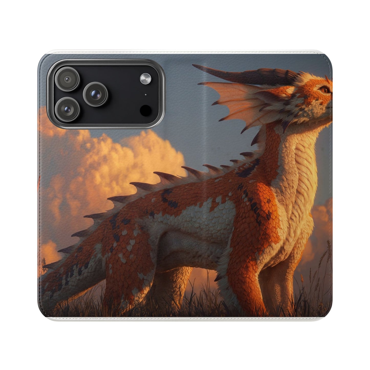 Gilded Dragon Flip Cases – Amber Sunset Guardian