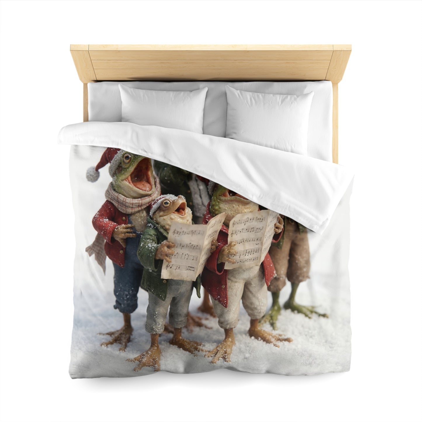 Frogs in Snow Choir Microfiber Duvet Cover – Winter Carolers in Frosty Harmony