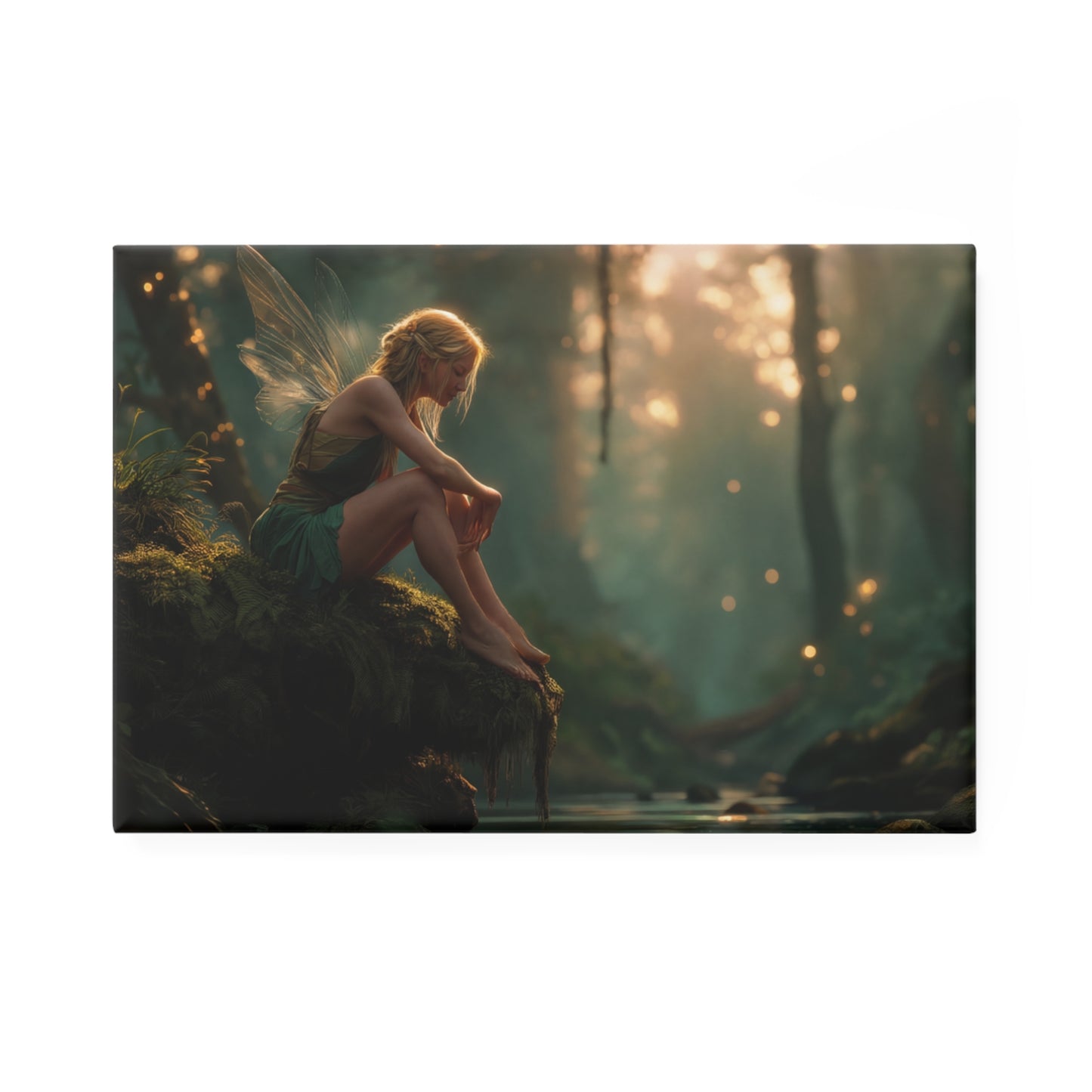 Forest Fairy by the Stream Button Magnet, Rectangle (1 & 10 pcs) – Golden Hour Whispers