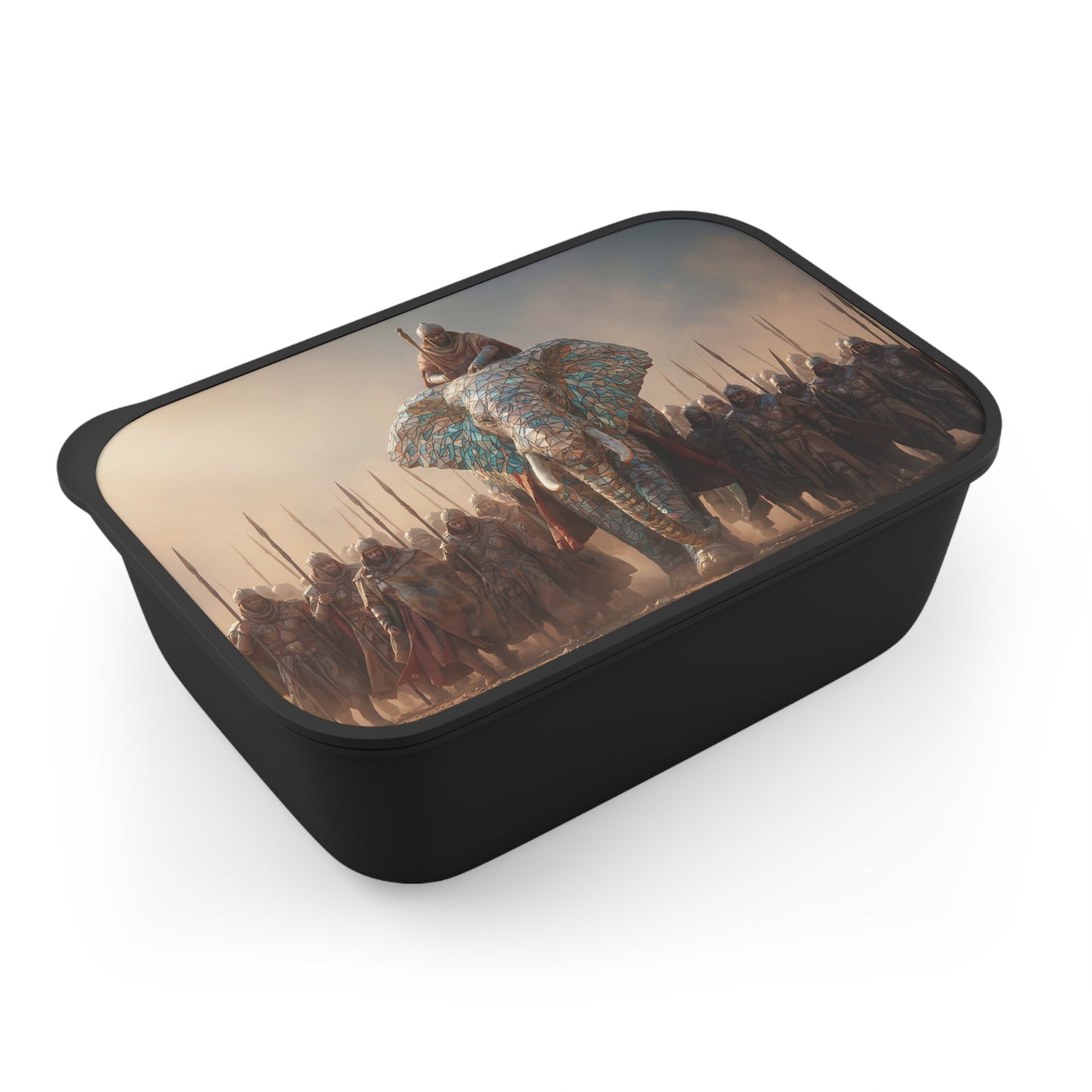 Mosaic Elephant Warlord PLA Bento Box with Band and Utensils – Sun-Dusted Regalia