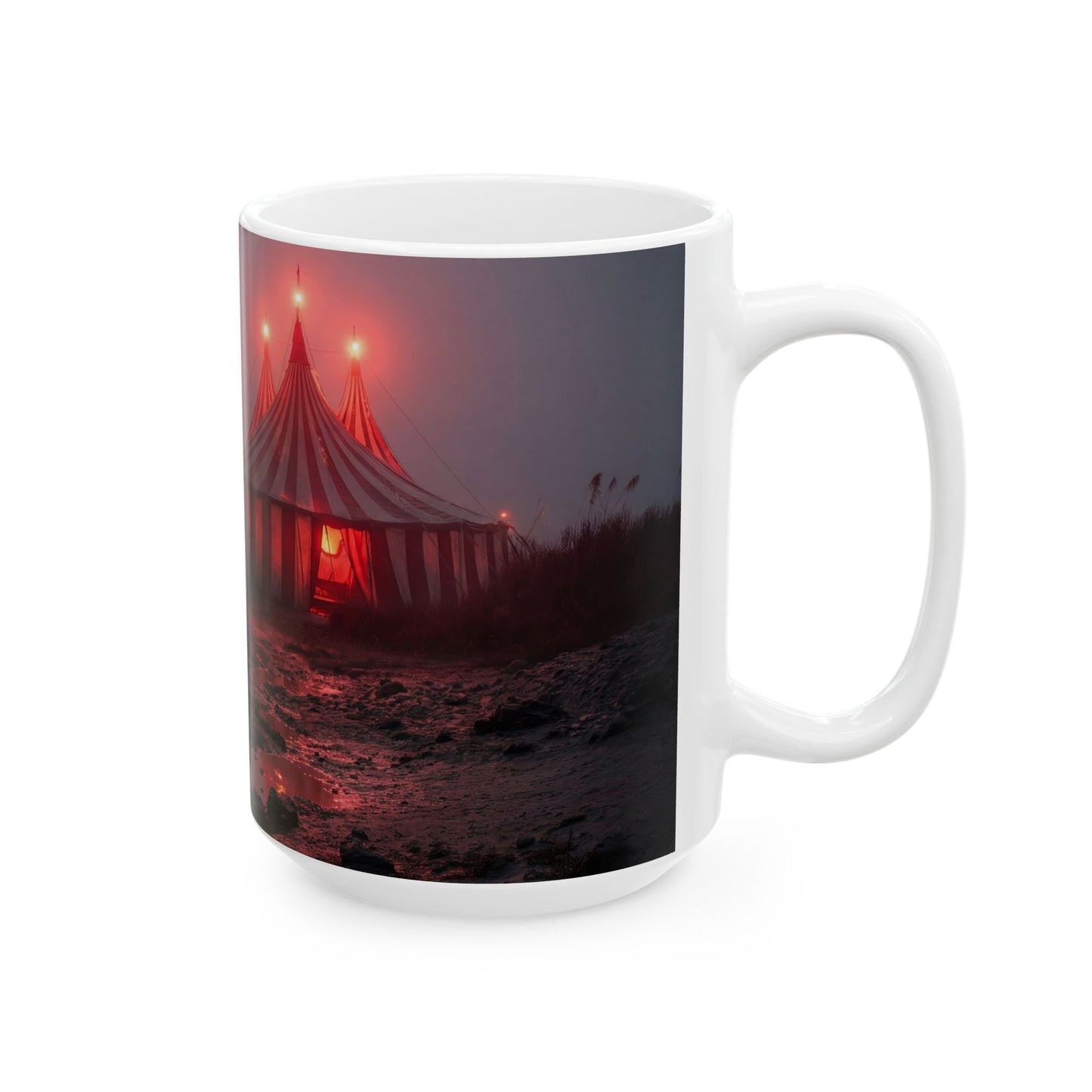 Crimson Circus Tent Ceramic Mug – Midnight Fog & Velvet Lights