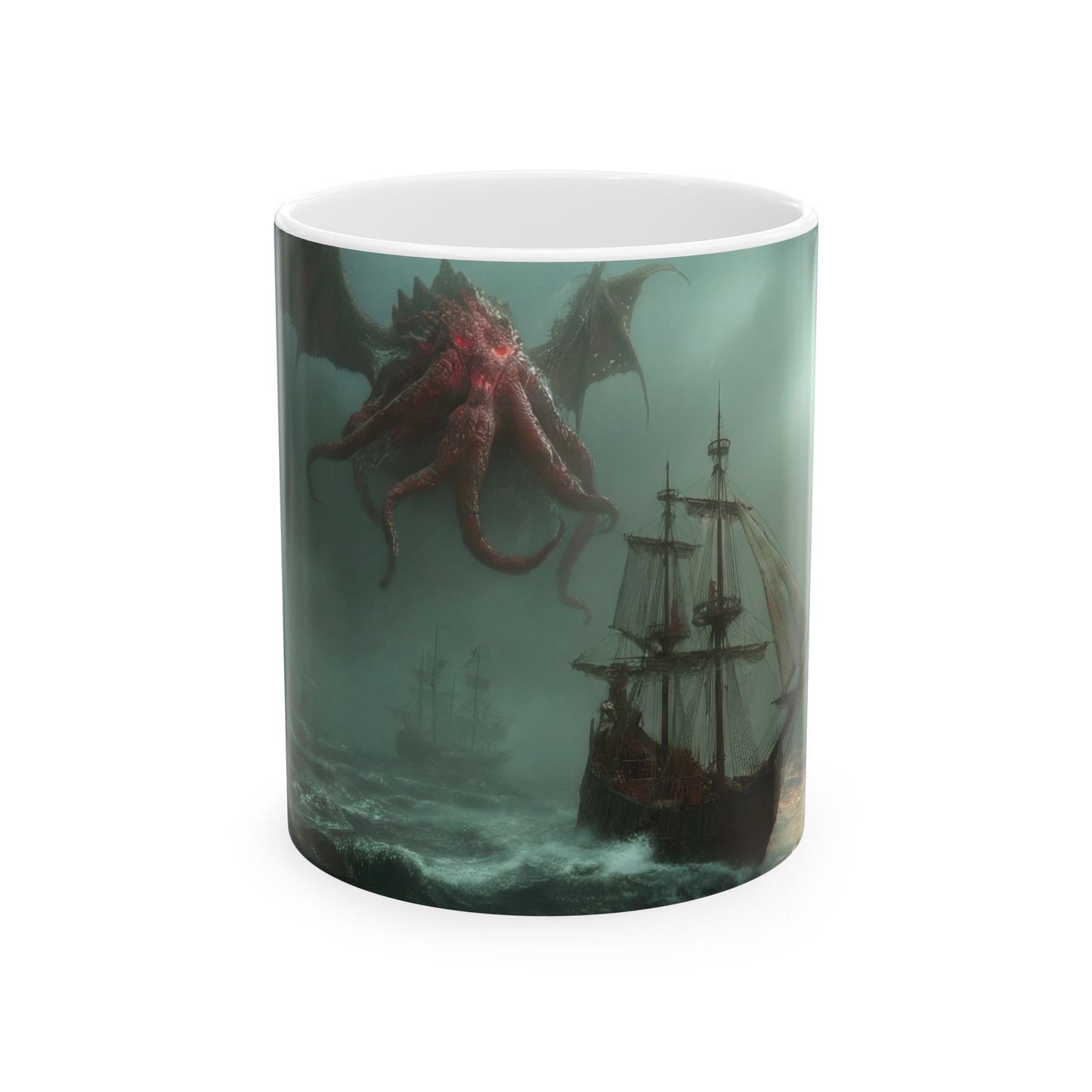 Leviathan’s Roar Ceramic Mug – (11oz, 15oz) Storm-Scarred Sea Serpent