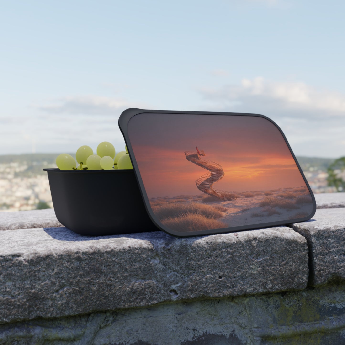 Solitary Spiral Staircase PLA Bento Box with Band and Utensils – Sunset Horizon Ascension