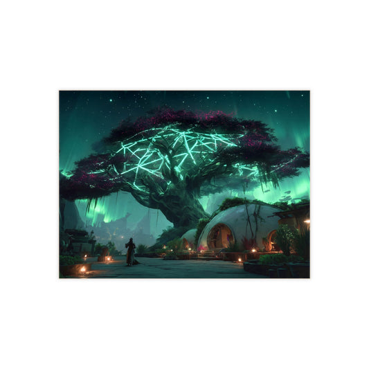 Celestial Tree of Light Ceramic Photo Tile – Aurora Grove Sanctuary