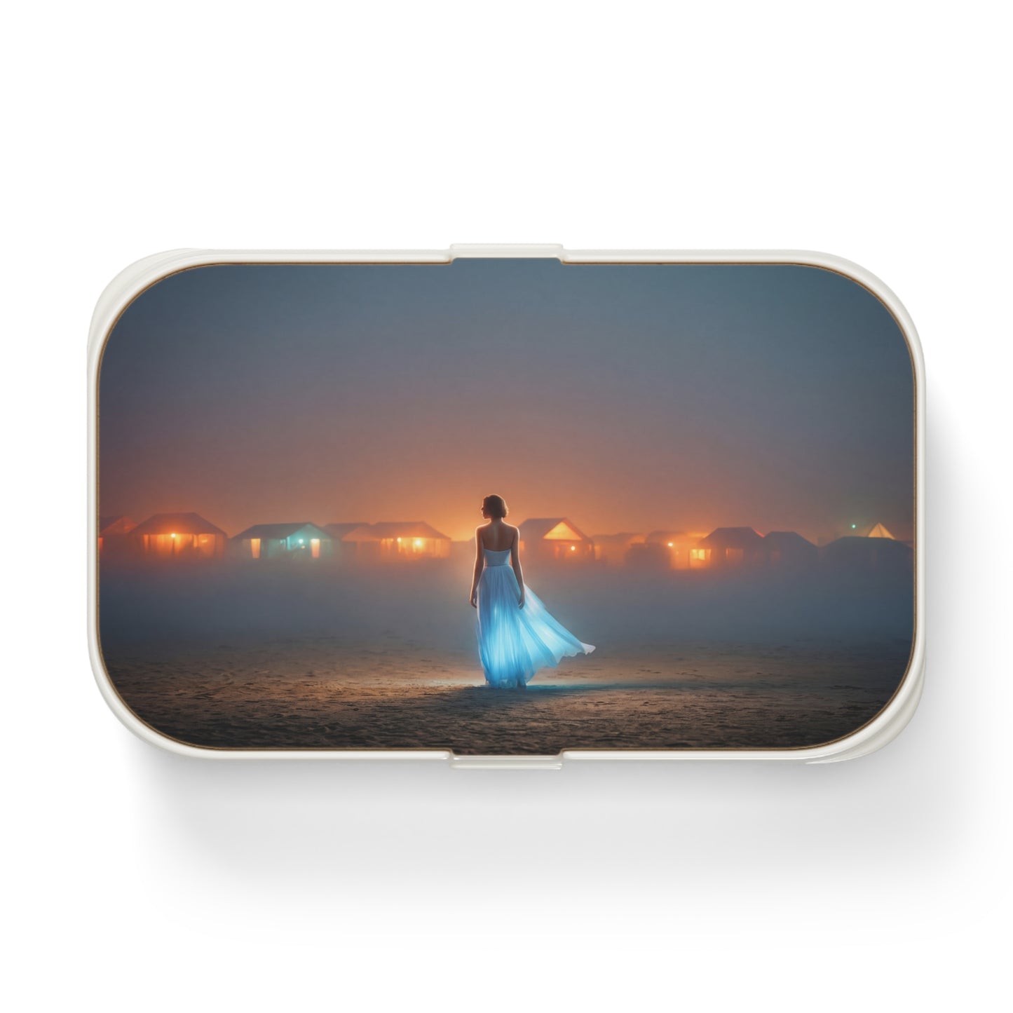 Twilight Beach Wanderer Bento Lunch Box – Luminescent Dress & Distant Lights