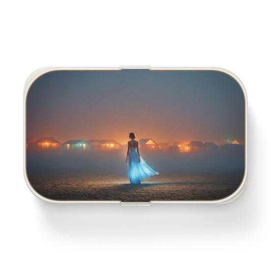 Twilight Beach Wanderer Bento Lunch Box – Luminescent Dress & Distant Lights