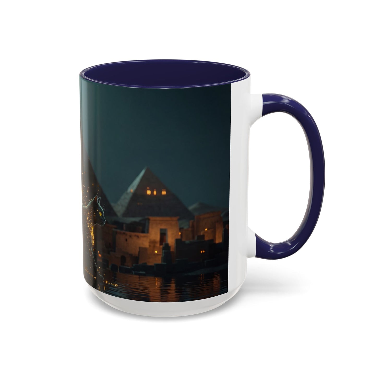 Pharaoh Cat Accent Coffee Mug (11, 15oz) – Golden Stardust Nile Sentinel