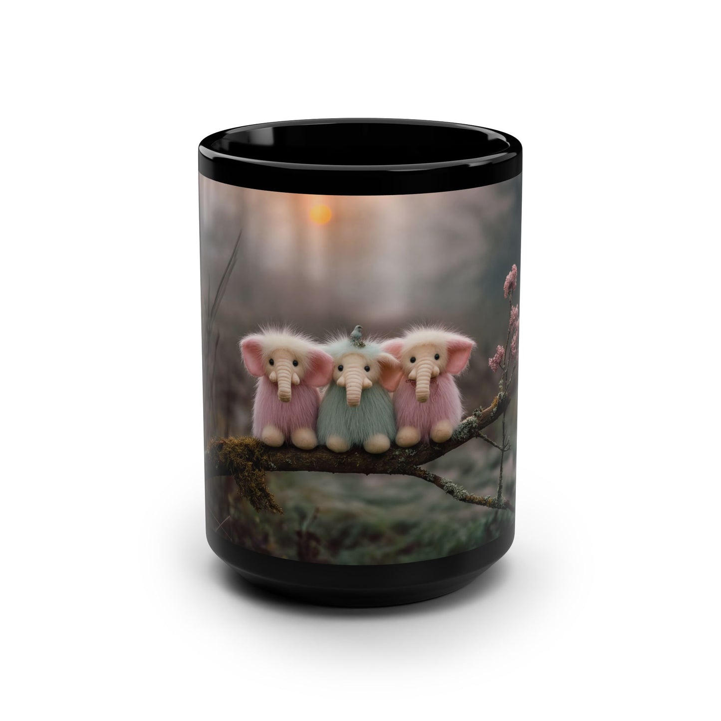 Mossy Branch Elephants Mug – Fuzzy Forest Friends Ceramic Cup