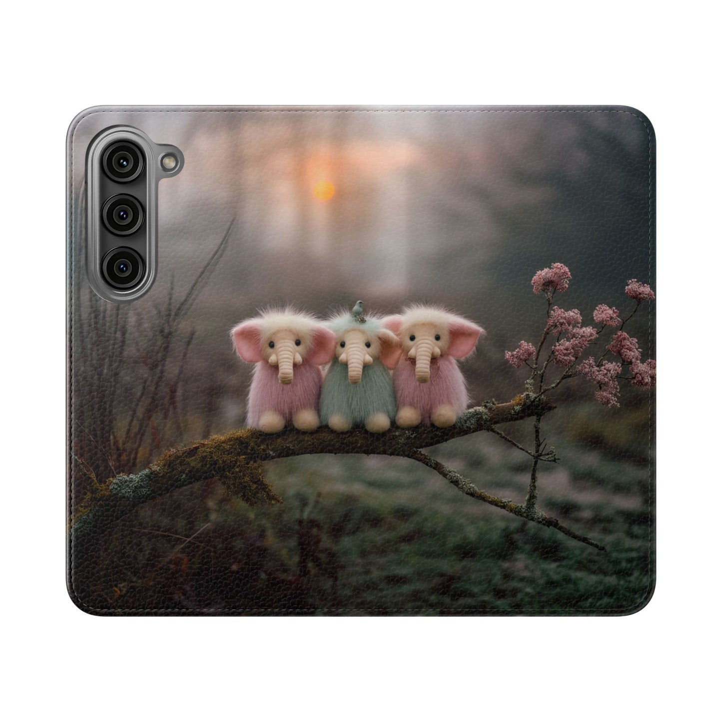 Mossy Branch Elephants Flip Cases – Pastel Fluff Guardians