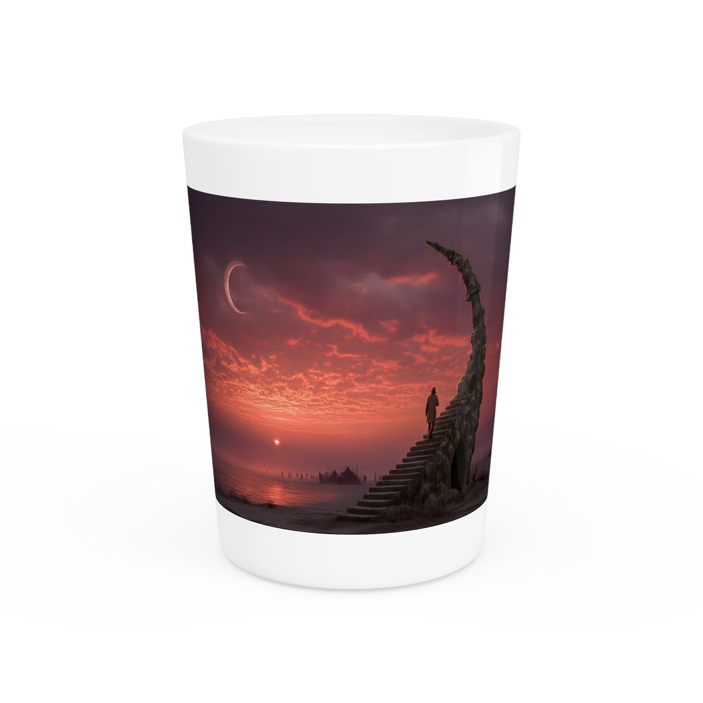Moonlit Staircase Shot Glass – Crimson Horizon Sentinel Design