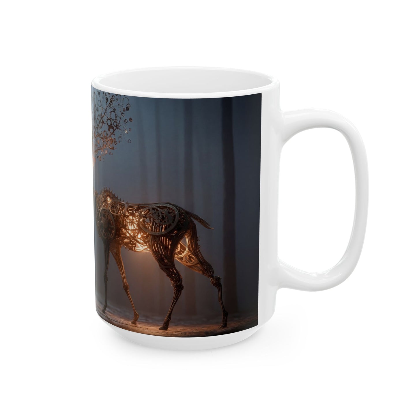 Steampunk Deer Ceramic Mug – Luminescent Gear Antlers