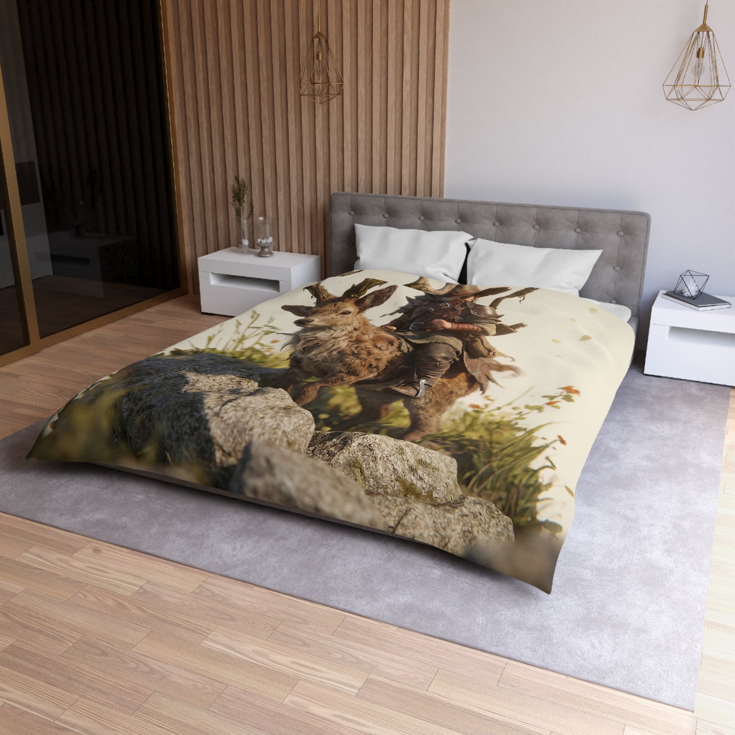 Young Rider with Stag Microfiber Duvet Cover – Sunlit Ridge Guardian