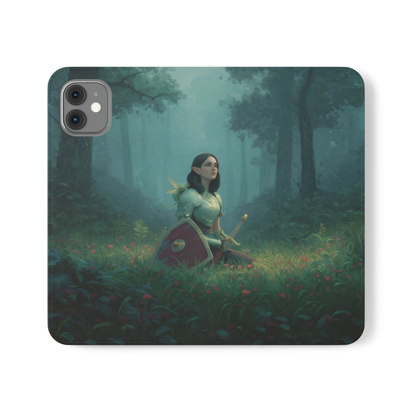 Woodland Sentinel Flip Cases – Green Knight in Misty Grove