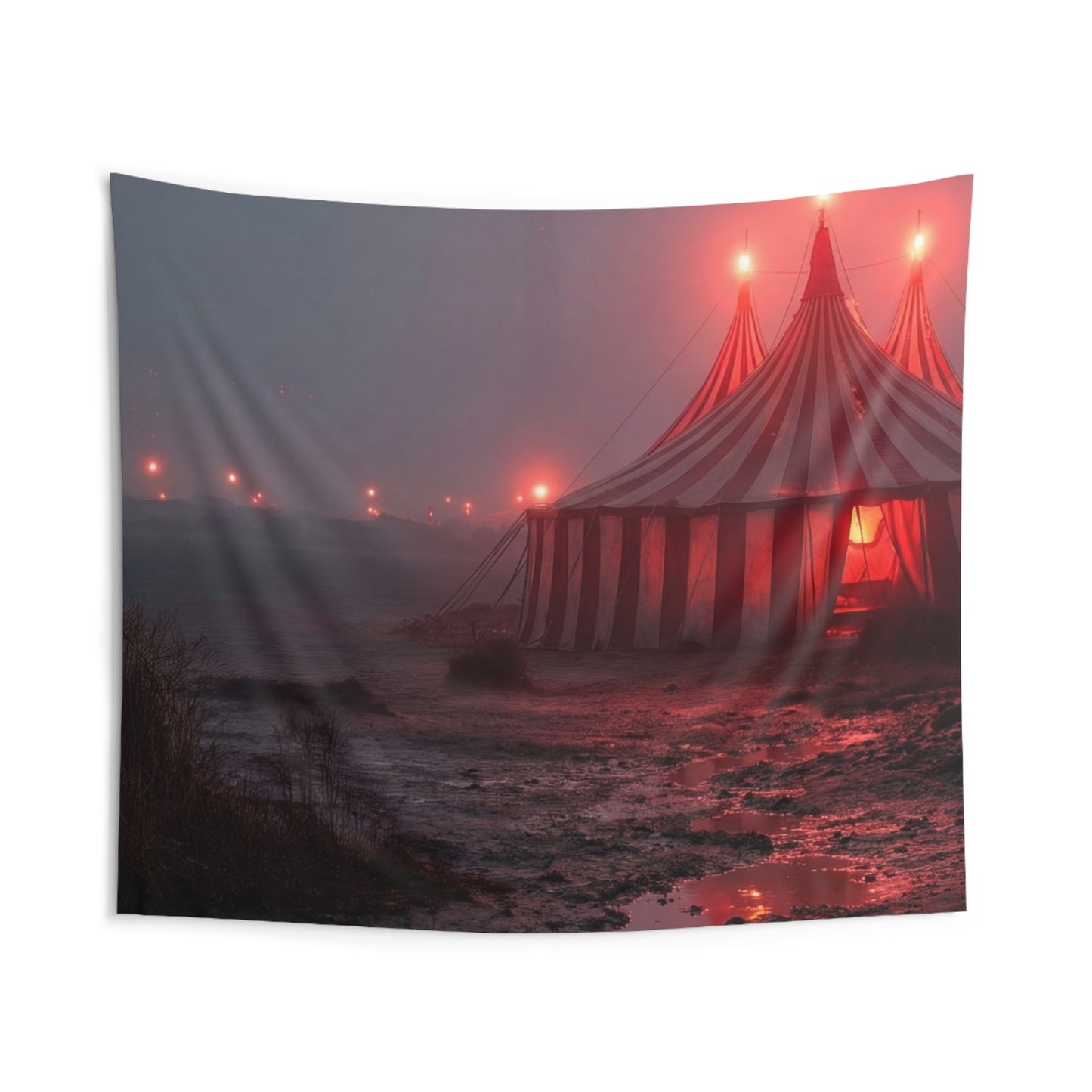 Crimson Circus Tent Indoor Wall Tapestries – Midnight Mirage on the Shoreline