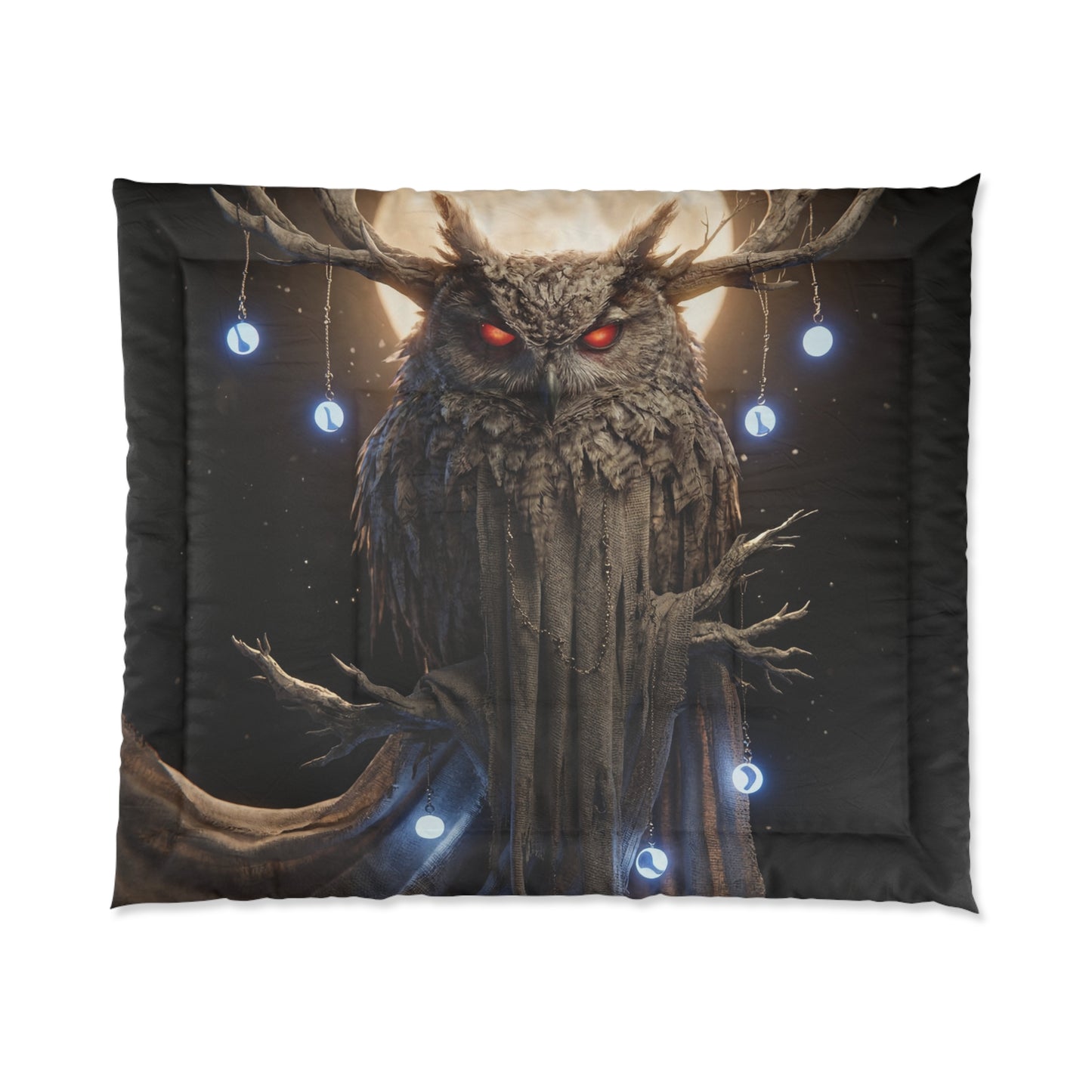 Moonlit Owl Sentinel Comforter – Crimson-Eyed Guardian of the Night