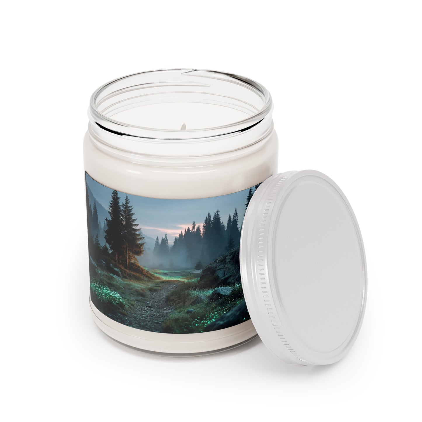 Twilight Glade Scented Soy Candles with White Lid, 9oz – Bioluminescent Forest Pathway