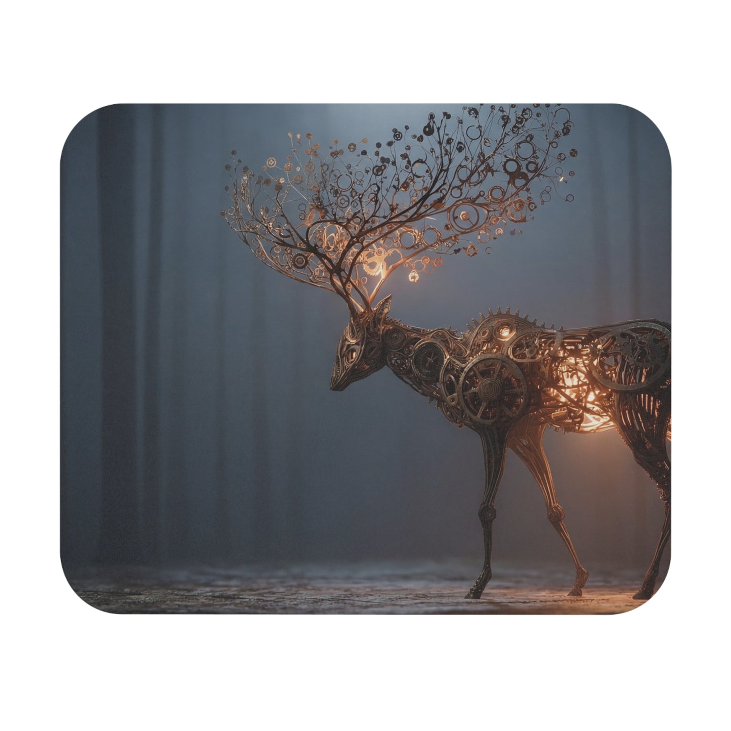 Steampunk Deer Mouse Pad – Luminescent Gear Forest