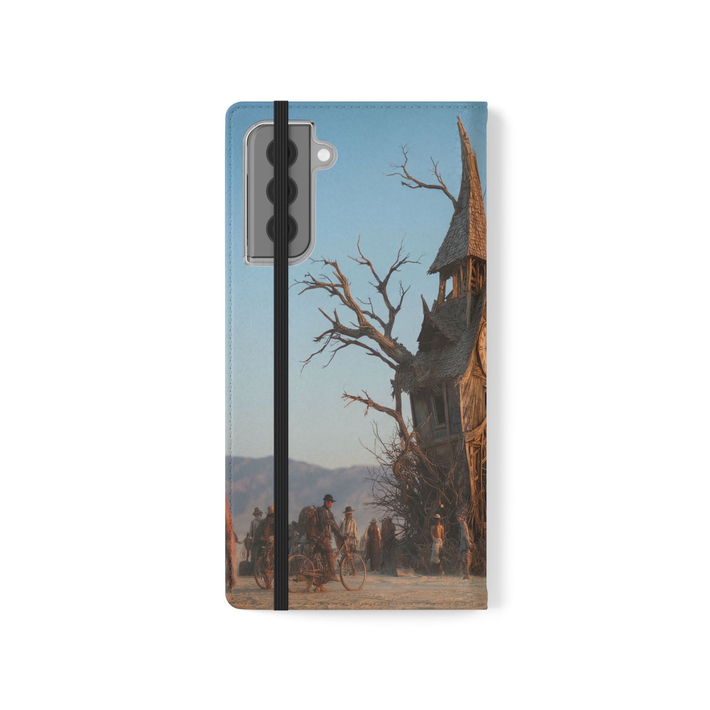 Clocktower Wanderers Flip Cases – Dusty Desert Sentinel Scene